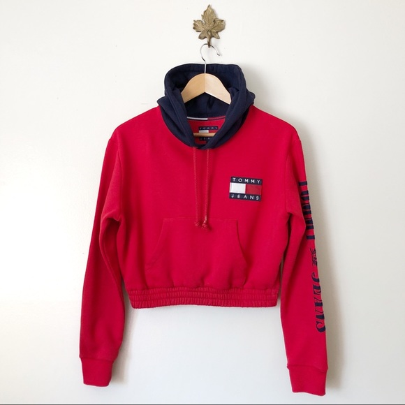 Tommy Hilfiger Tops - Tommy Hilfiger Red Crop Sweatshirt Hoodie